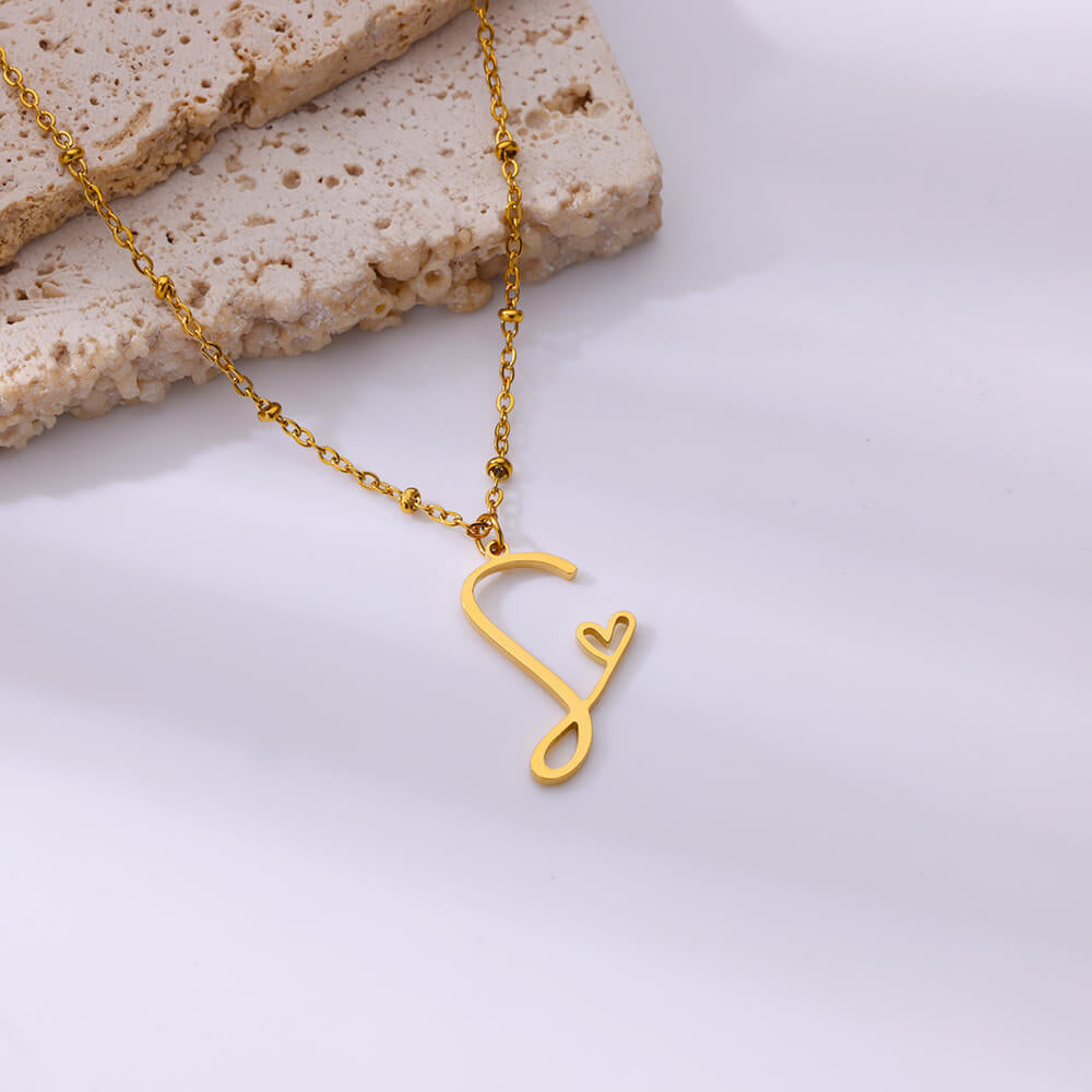 Jewelry IG Style Sweet Letter Heart Shape 304 Stainless Steel Plating Hollow Out Pendant Necklace - Dessentialz