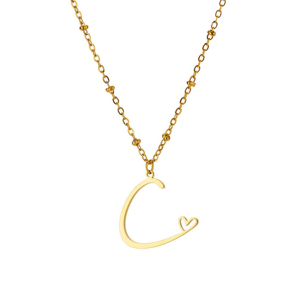 Jewelry IG Style Sweet Letter Heart Shape 304 Stainless Steel Plating Hollow Out Pendant Necklace - Dessentialz