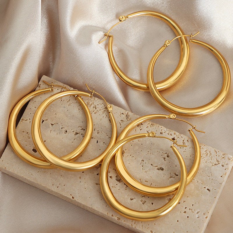 Stainless Steel Classic Gold Hoop - Dessentialz