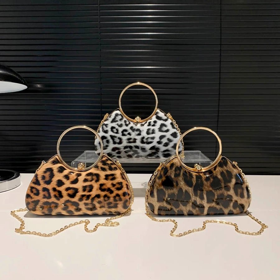 Women's Medium Pu Leather Leopard Streetwear Square Lock clasp Crossbody Bag - Dessentialz