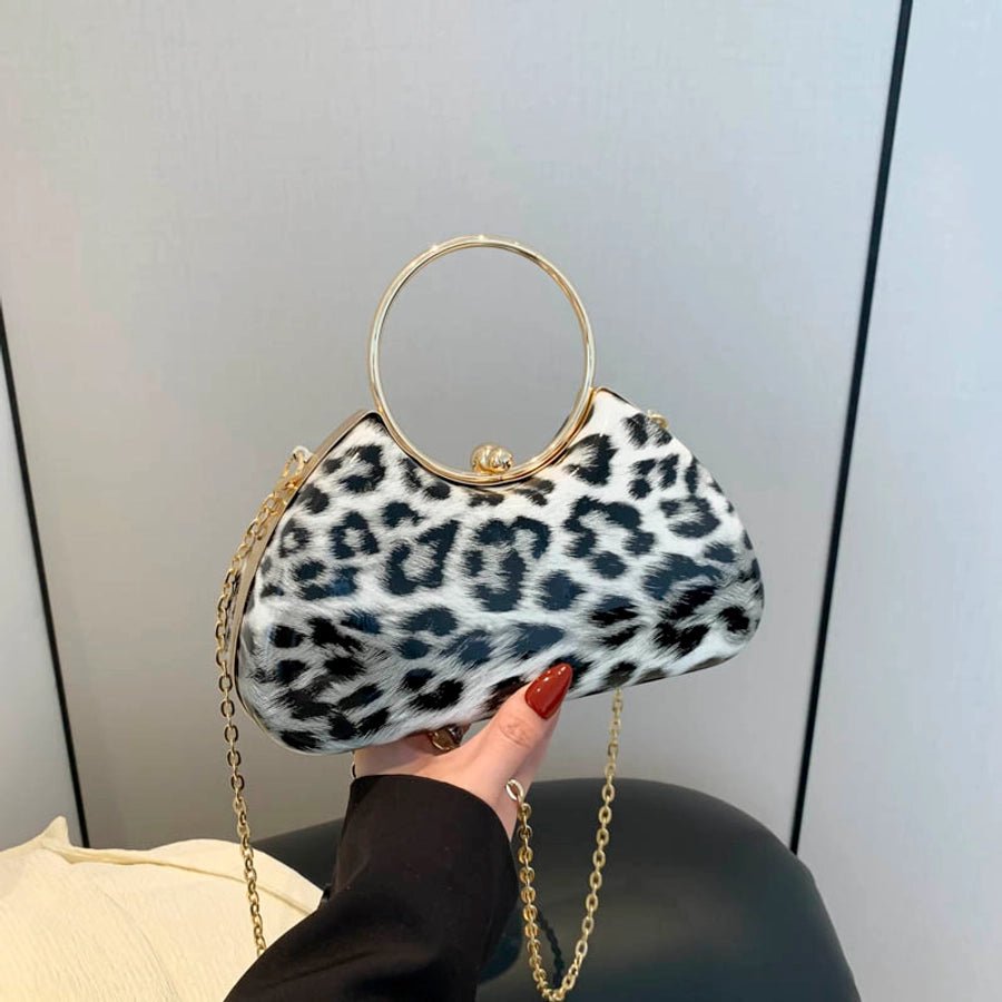 Women's Medium Pu Leather Leopard Streetwear Square Lock clasp Crossbody Bag - Dessentialz